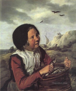  Pesca Arte - Retrato de niña pescadora Siglo de Oro holandés Frans Hals